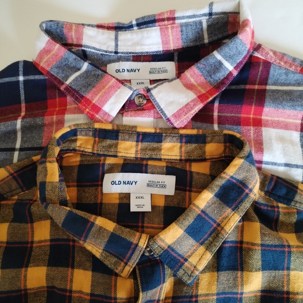 Lot of 2 Old Navy Men's XXXL Plaid Shirts Built-In Flex Regular Fit 3XL Flannel